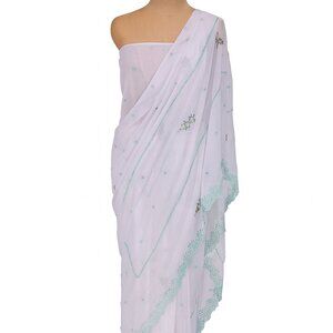 Gorgeous White Embroidered Sari Indian Formal Wear
